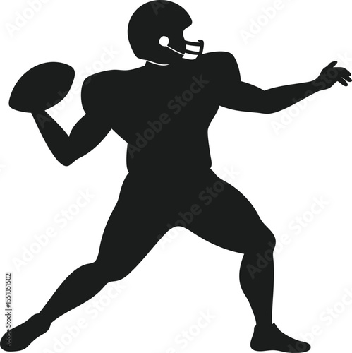 Minimalist black silhouette american football player throwing the ball