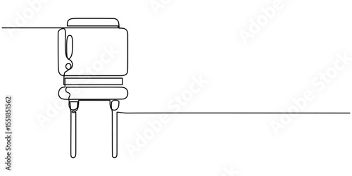 Electrolytic capacitor close-up continuous one line drawing, electrolytic capacitor in blue isolated on white, Capacitors isolated on white background