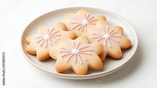 Delicate Star Shaped Cookies with Pink Icing on White Plate