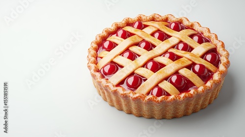 Delicious Cherry Pie with Lattice Crust on White Background