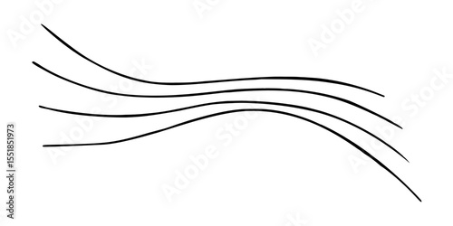 Black watercolor curves illustration. abstract wave, air stream, or musical staff sketch isolated background. Hand painted lines with fluid movement for artistic design projects