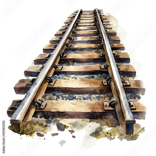 Rail Close Up, watercolor vector, isolated on a white background.