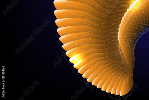Digital abstract design featuring golden flowing wave shapes and fine grid lines over a dark gradient background, evoking a futuristic and elegant aesthetic