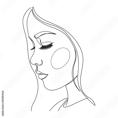 Minimalist black line art of a woman's face with closed eyes