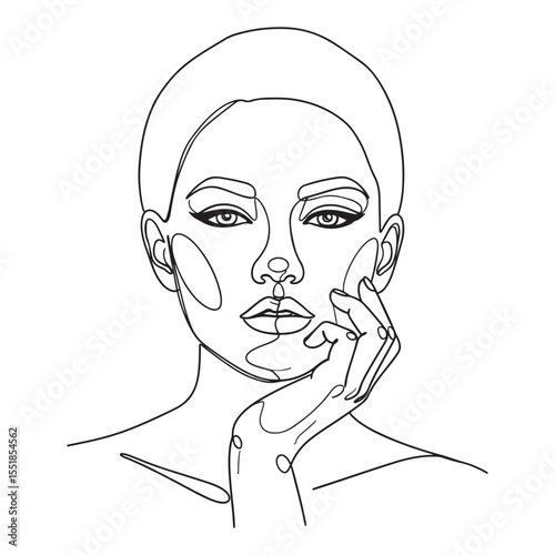 Minimalist line art of a woman's face with hand on chin