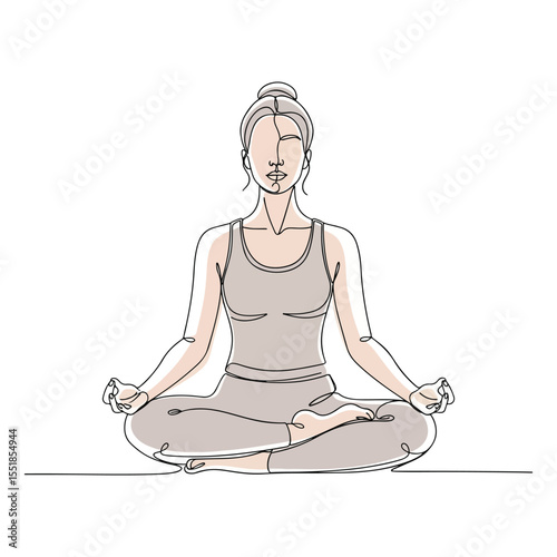 Woman meditating in lotus pose one line drawing yoga 1