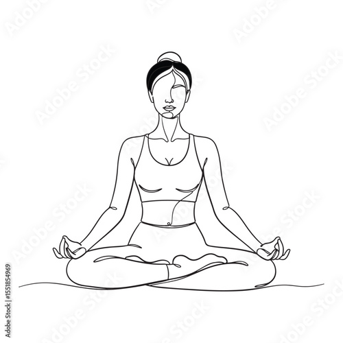 Woman meditating in lotus pose one line drawing yoga