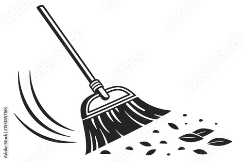 vector illustration of a broom and shovel
