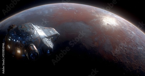 A spaceship is arriving at the planet Mars for a space mission to the red planet