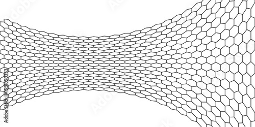 Technology vector abstract background with hexagons mesh, 3D abstraction of nanotechnology and science, electronics and digital style, wire net dimensional perspective. vector art net