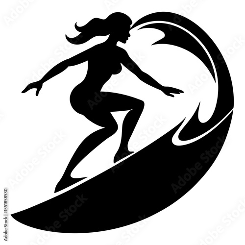 An woman playing with surfer board silhouette
