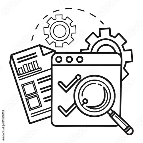 IT audit, minimal style, monochrome tones, modern analysis, inspection concept