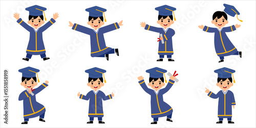 Graduation Boy Wearing Cap and School Uniform  Flat Illustration