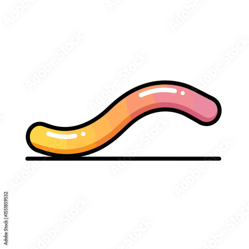 Cartoon Illustration of a Colorful Worm Crawling with a Simple Design and Outline