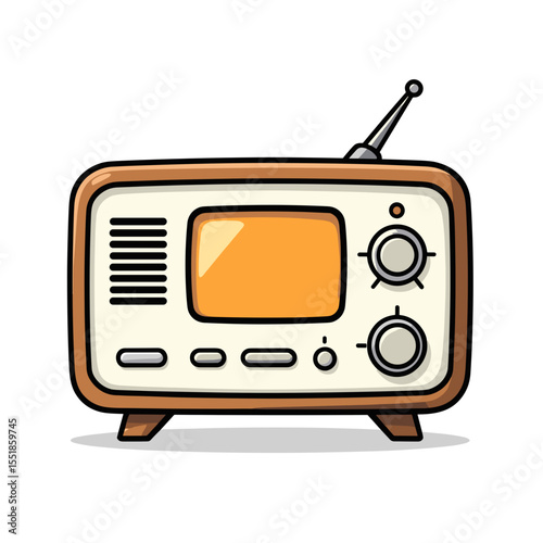 Retro Television Set Illustration with Antenna and Knobs, Vintage Style TV Cartoon