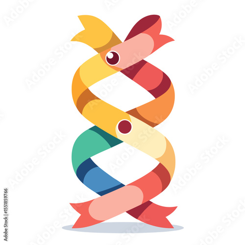 Colorful DNA Strand Ribbon Illustration with Gradient Colors and Simplified Design for Science Education