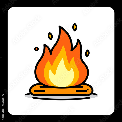 Cartoon Fire Illustration with Flames and Wood, a Warm and Inviting Graphic Resource
