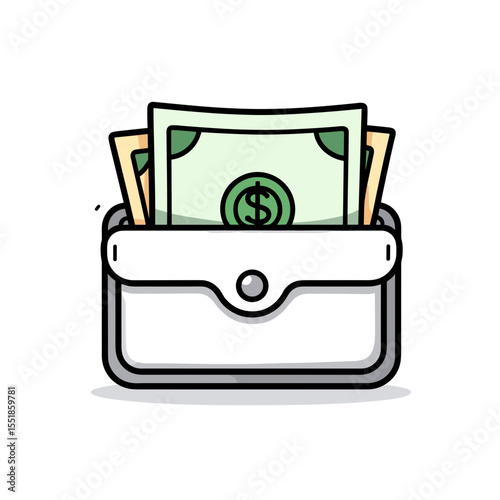 Wallet Full of Money Cartoon Illustration Representing Financial Wealth and Savings
