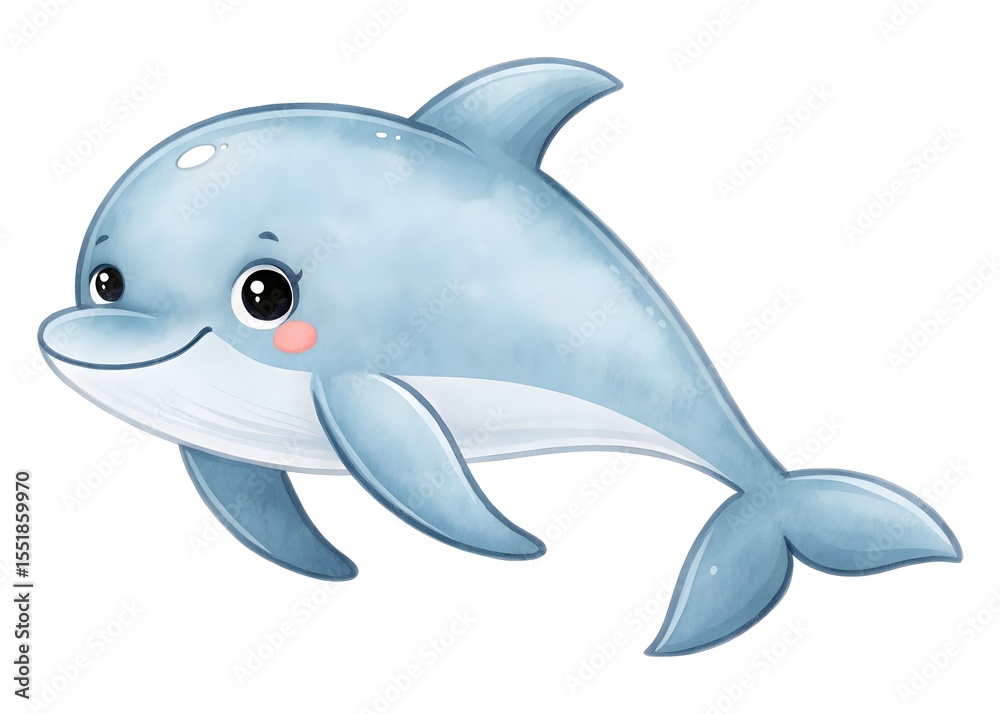 Fototapeta premium Cute watercolor dolphin isolated on white background