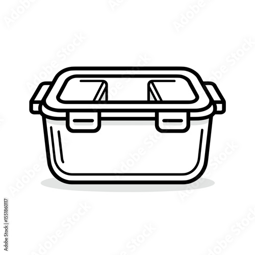 Black and White Line Art Illustration of a Food Storage Container with Lid, Simple Design