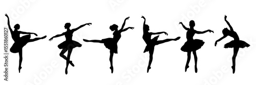 Ballerinas, ballet, modern dance positions. Black silhouettes of dancing girls on a white background. Ideal for design projects related to dance, performing arts, fitness