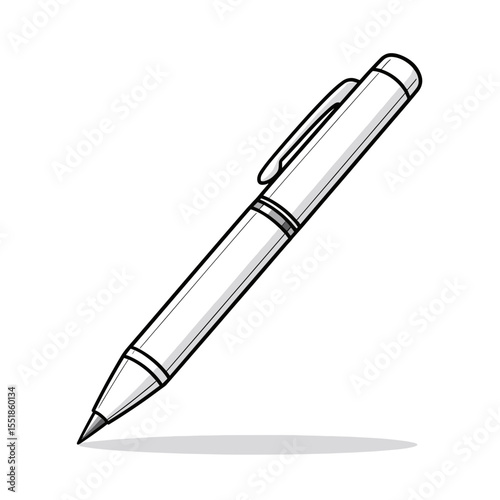 Detailed Black and White Line Art Illustration of a Ballpoint Pen for Writing and Drawing