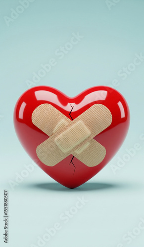 3d Broken Heart with Bandage Patch – Symbol of Emotional Healing and Love Recovery