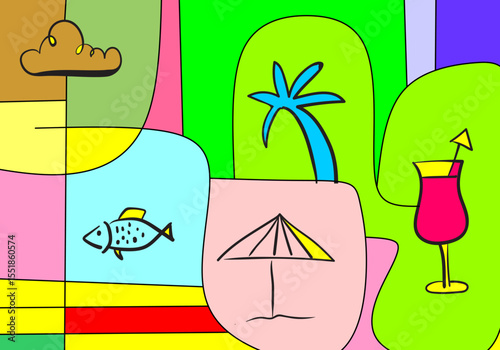  illustrations evoke the essence of a tropical summer getaway.