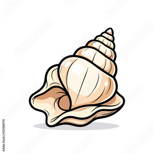 Illustration of a Seashell with Spiral Shape and Smooth Texture, Isolated on White Background