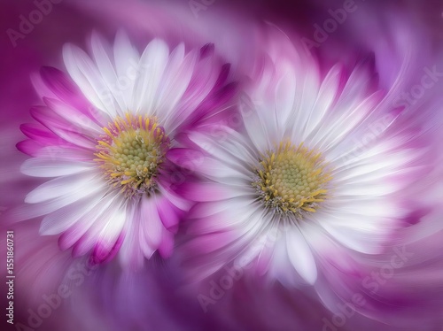 Isolated against a sun reflection are white camomile, white flowers, and blurred white flowers, captured in a close-up shot