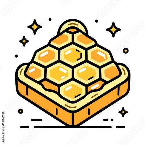 Isometric Honeycomb Structure Illustration with Sparkling Stars and Clean Vector Design
