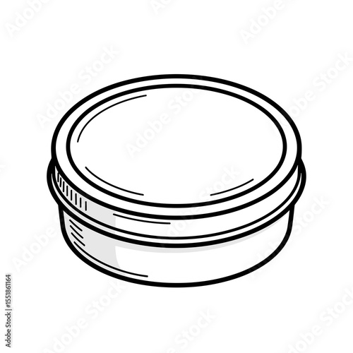 Simple Black and White Line Art Illustration of a Round Metal Tin Container with Lid