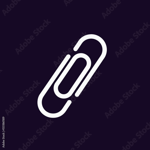 White Paper Clip Icon on Dark Purple Background, Simple Office Supply Illustration