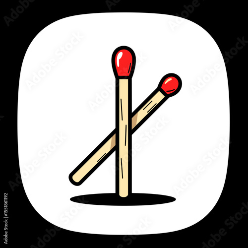 Illustration of Two Matches with Red Heads, One Standing and One Leaning, on a White Background