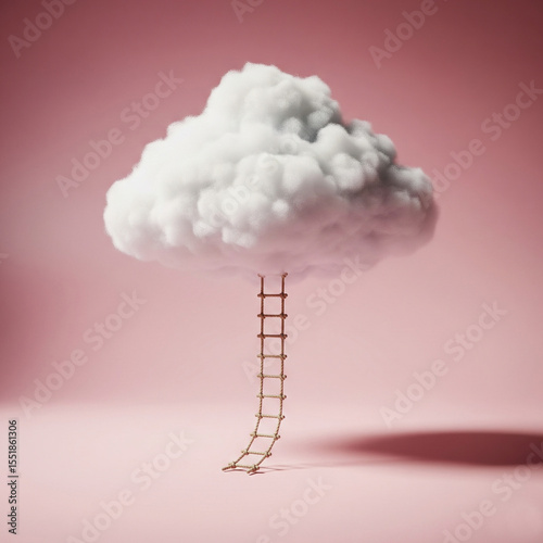 A Step ladder leading to clouds . Growth, future, development concept. Minimal pink compostition.