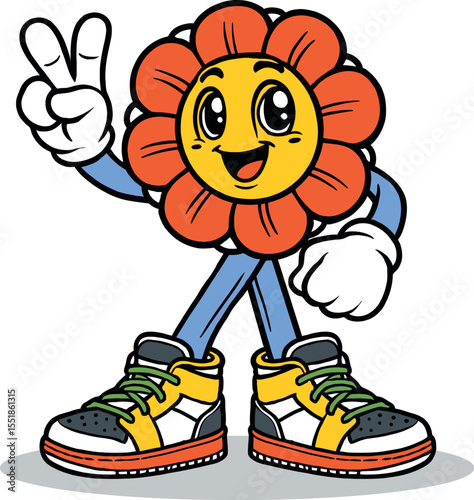 Hand drawn sunflower Smile cartoon illustration