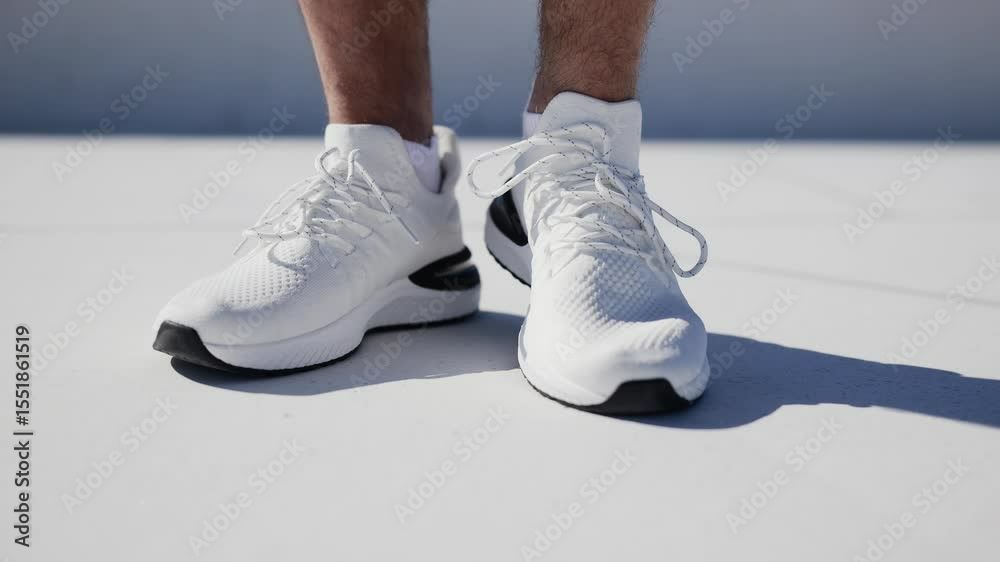 Vibrant running shoes drive a determined athlete, showcasing the spirit of fitness against a simple backdrop. Vibrant running shoes drive a determined athlete, showcasing the spirit of fitness against a simple backdrop.