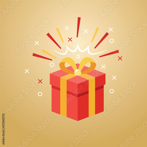 Red Gift Box with Bow and Decorative Elements