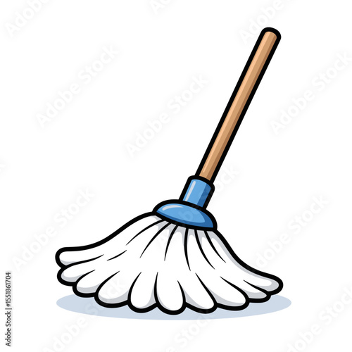 Cartoon Illustration of a Cotton String Mop for Cleaning Floors and Surfaces