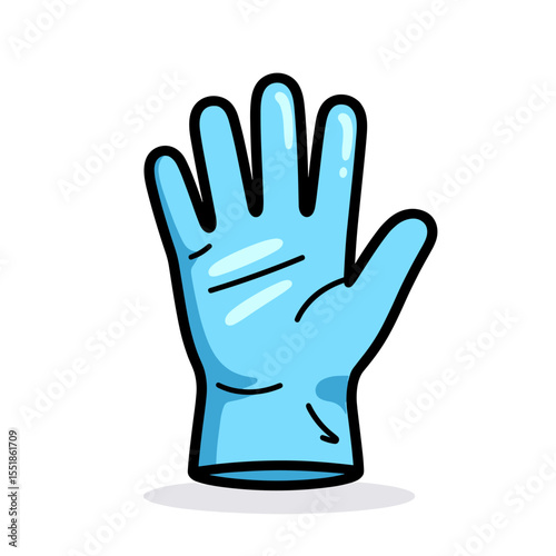 Cartoon Illustration of a Blue Disposable Glove for Protection and Hygiene, Hand Safety Equipment