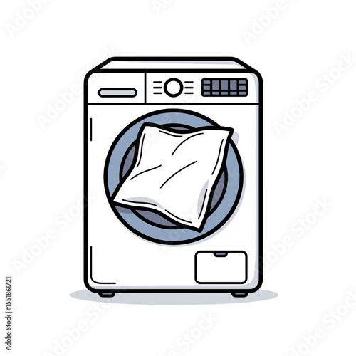 Cartoon Washing Machine with White Pillow Inside, Laundry Appliance Illustration for Home Use