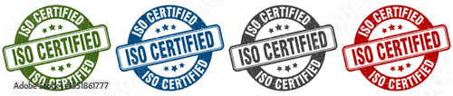 iso certified stamp. iso certified round stamp set isolated on white background