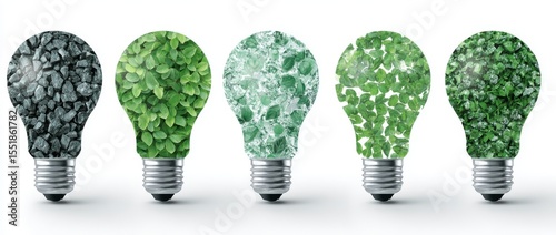 The image of green leaves within an ecofriendly light bulb represents sustainable power, renewable energy sources, and environmentally responsible methods of energy consumption