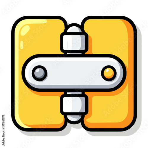 Illustration of a Hinge Mechanism in Yellow and Silver, a Simple and Functional Design