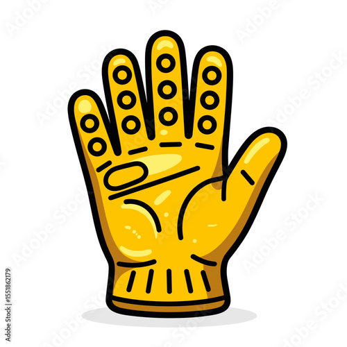 Stylized Yellow Hand Palmistry Illustration with Dot and Line Markings for Fortune Telling and Guidance
