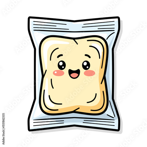 Cute Cartoon Butter Slice in Plastic Packaging with a Happy Smiling Face Illustration
