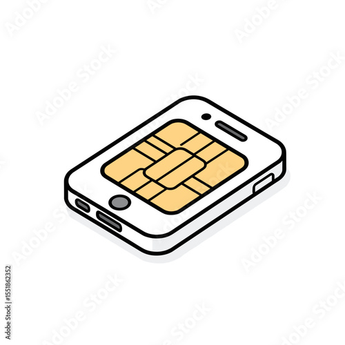 Isometric Cartoon Illustration of a SIM Card Resembling a Smartphone, Connectivity and Technology Concept