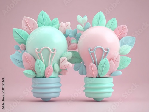 Two light bulbs adorned with leaves symbolize the fusion of innovative business expansion and environmentally conscious ideas