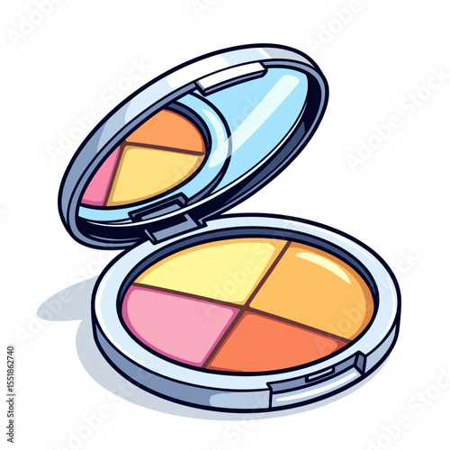 Colorful Cartoon Makeup Powder Compact with Mirror Illustration for Cosmetic Product Design