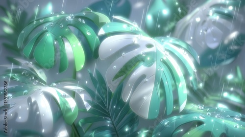 The delicate curves of a close-up wavy fern leaf evoke soothing rhythms, reminiscent of the movement of water droplets during a light rain shower